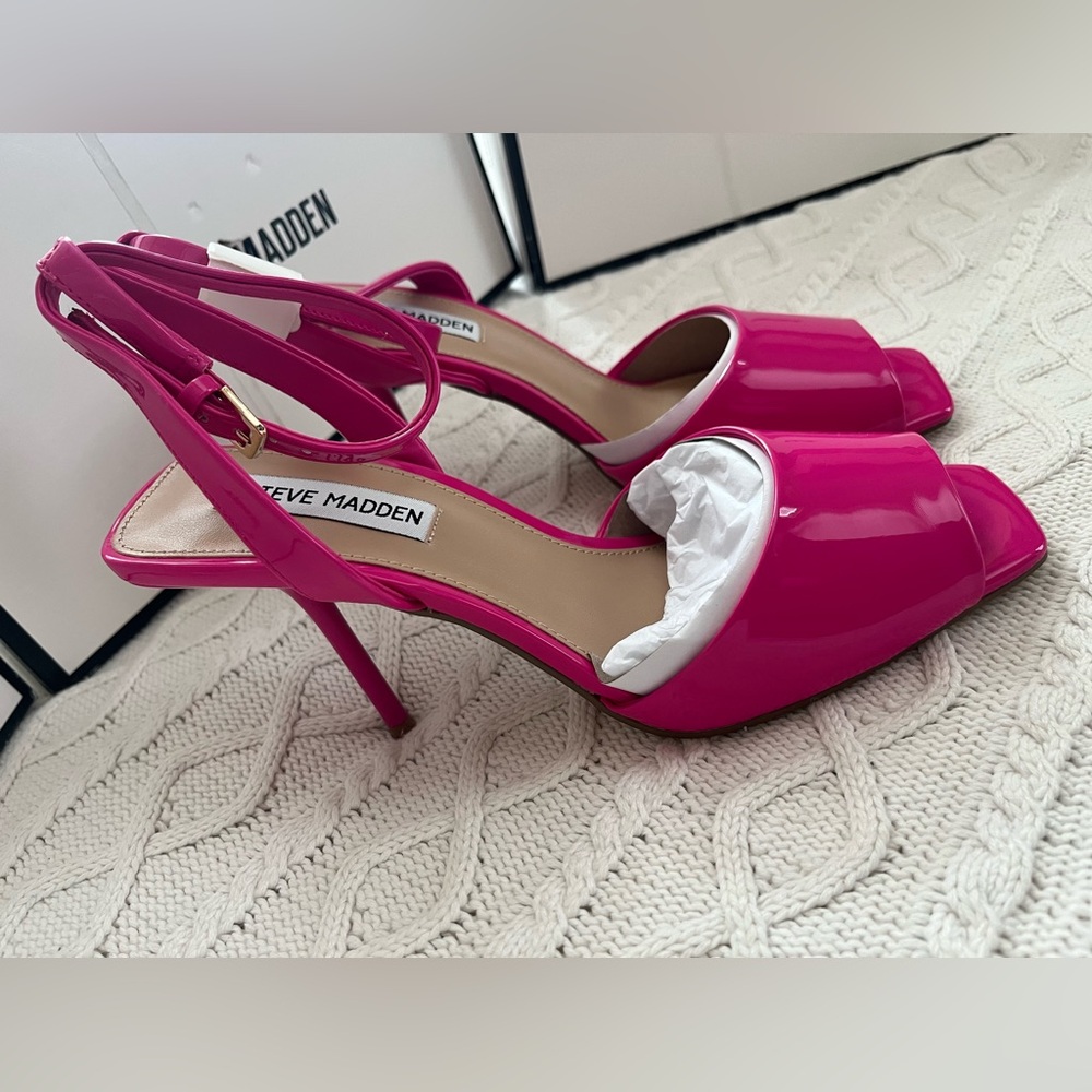 Steve Madden Pink Patent Leather “leesha”Women's Adjustable Heels Various Sizes - Picture 14 of 14